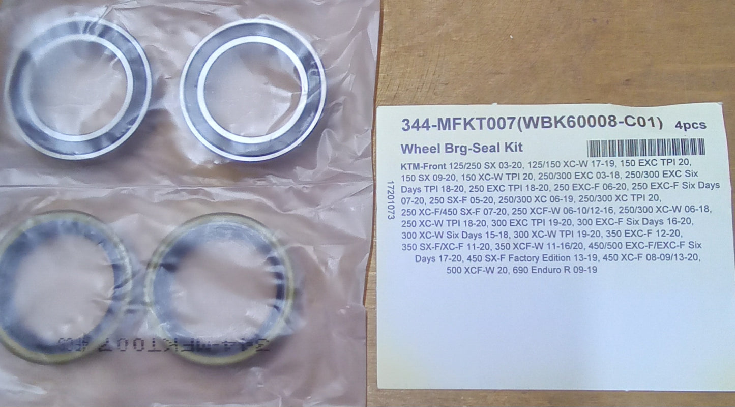 KTM 125/150/250SX 125/150XC-W 250/300XC 450/500EXC-F Front Wheel Bearing and Seal Kit
