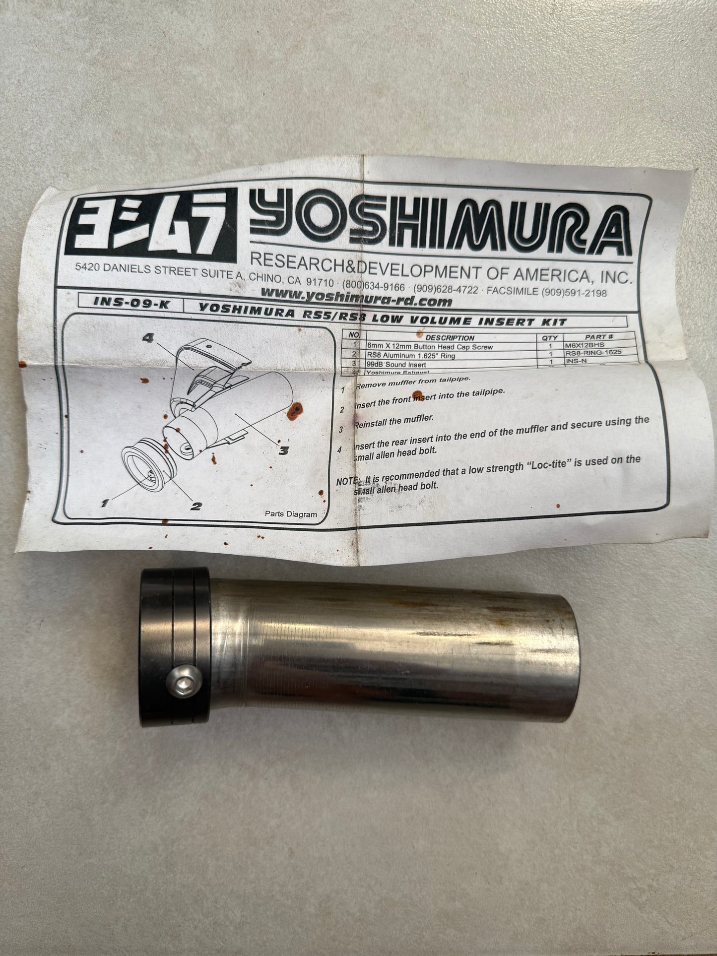 Yoshimura RS-5 RS-8 Muffler 99 dB Low Volume Insert